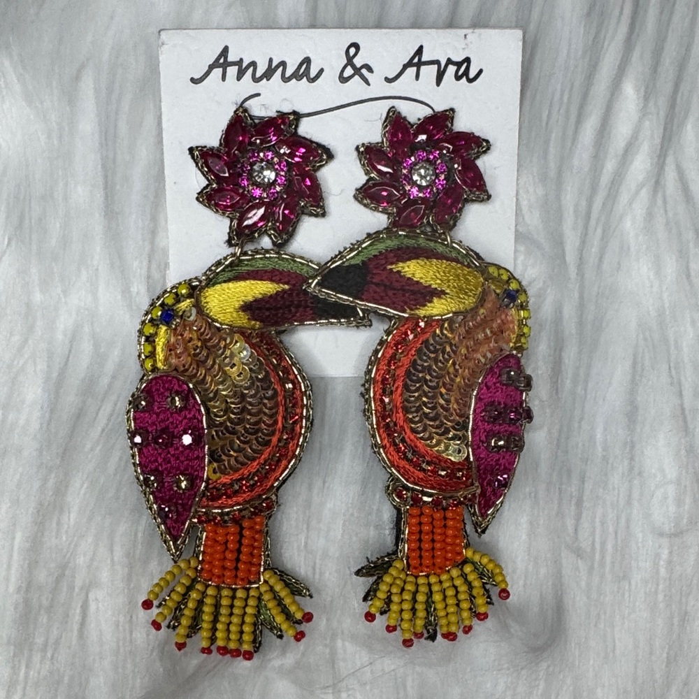 Anna & Ava Beaded Toucan Bird Drop Statement Earrings